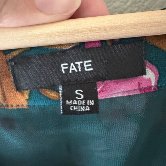 Fate Teal Floral Smocked Handkerchief Long Sleeve Mini Dress Size S - Picture 6 of 7